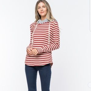 Burgundy/Cream Stripe Hoodie w/Buttons